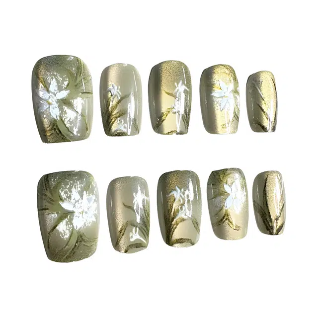 计轩 猫眼绿野仙踪纯手工  穿戴甲 中梯绿色晕染 可爱