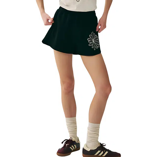 MARDI MERCREDI SS25 MINI SWEAT SHORTS FLOWER_BLACK WHITE