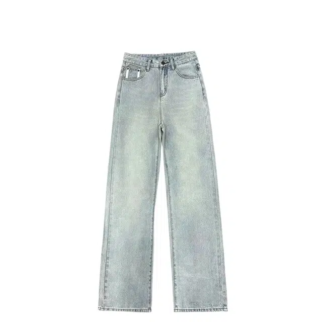 桴生 浅色刺绣高腰宽松阔腿裤牛仔裤 女款