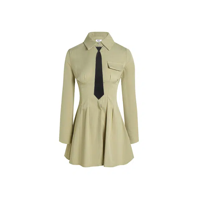 冰淇淋与鲸 休闲纯色收腰长袖连衣裙