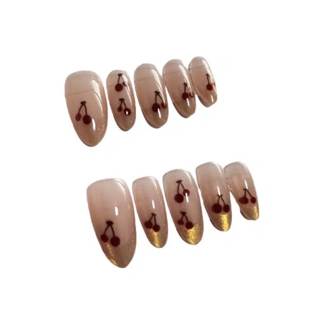 计轩 高级感纯手工  穿戴甲 杏仁粉红色渐变 猫眼