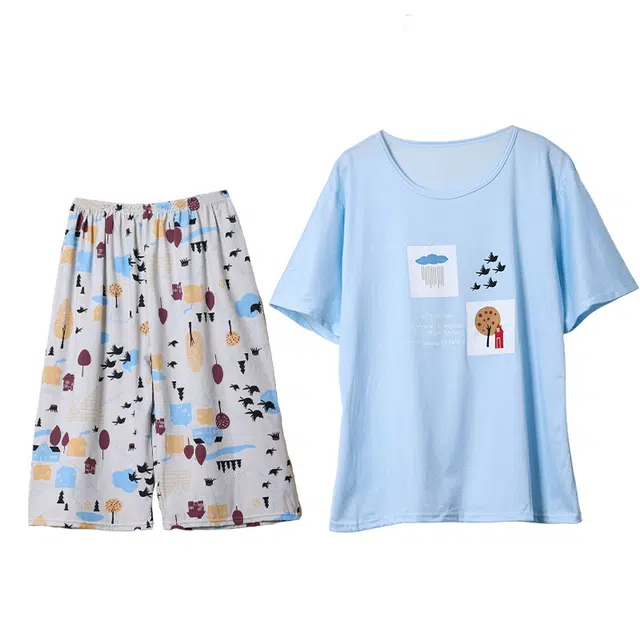 黛尔佳人 韩版时尚短袖上衣柔软舒适透气七分裤夏季睡衣套装 女款