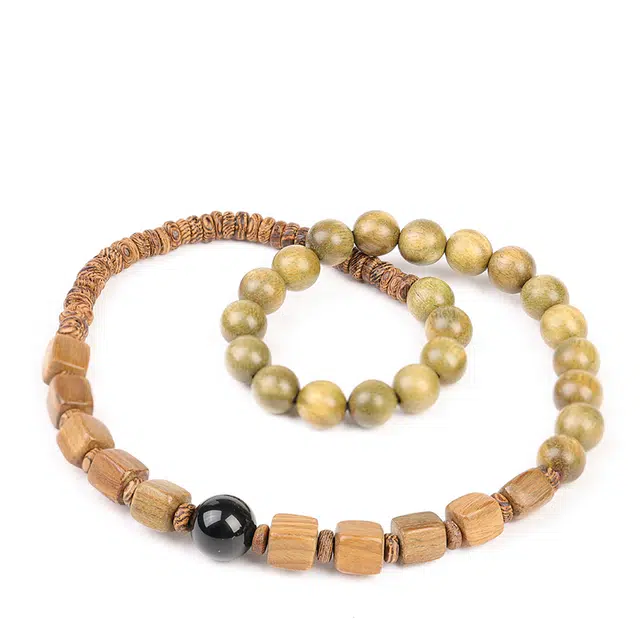 三檀小舍 转运串珠新中式国潮风复古文艺平安喜乐多财多福小众高级文玩盘玩佛珠念珠#好运 绿檀 木作手串 男女同款情侣款