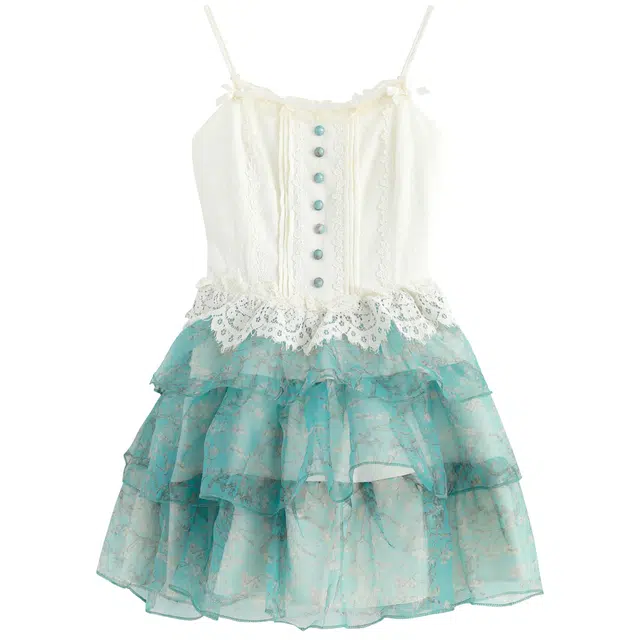 九条喵 拼色圆领合身吊带连衣裙 女款 海洋绿