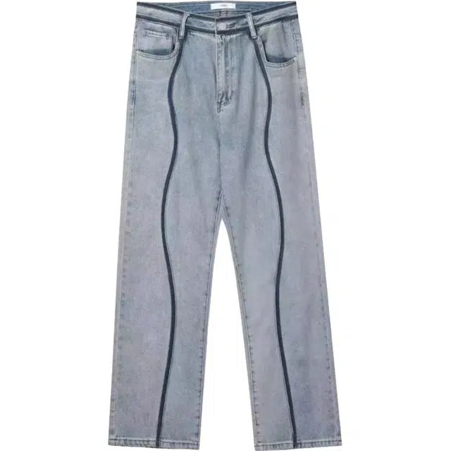 哒头下雨不愁 高腰阔腿裤女宽松显瘦夏装拼接设计感垂感拖地裤牛仔裤 女款 复古蓝