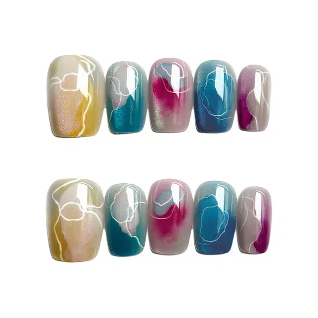 计轩 晕染喷胶 线条印花工艺显白  穿戴甲 短梯浅色系渐变 可爱