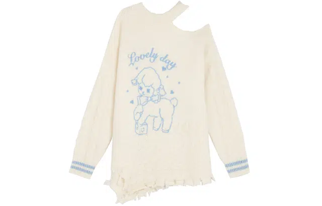 森女部落 奶油风针织连衣裙设计感露肩针织慵懒风毛衣 女款