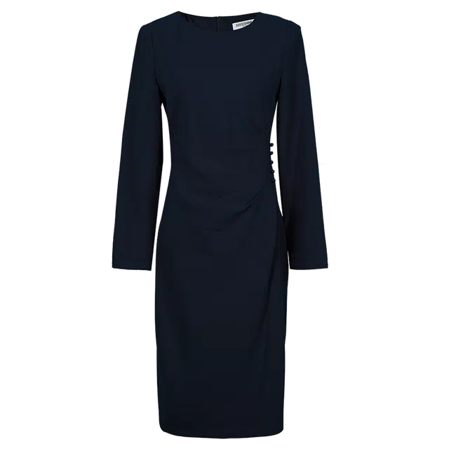 米思阳 优雅纯色修身长袖连衣裙