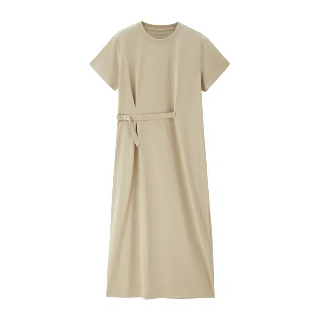 佐丹奴 侧腰带针织纯色短袖连衣裙 女款