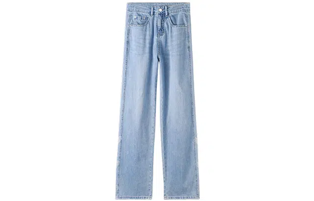 嬉皮少女 高腰阔腿爱心烫钻直筒裤宽松拖地牛仔裤 女款 蓝色