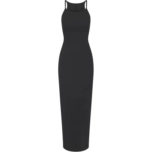 SKIMS SS24 COTTON RIB LONG CAMI DRESS SOOT