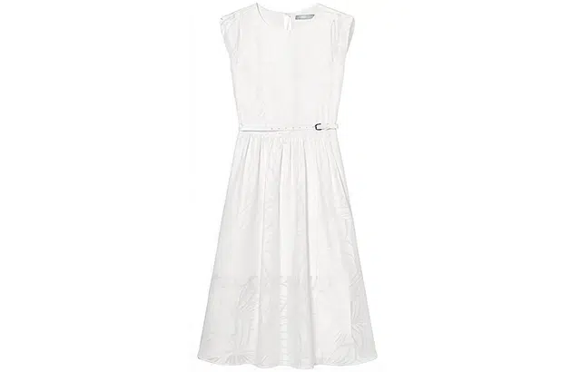 对白 碎花满印圆领后背绑带中长款无袖连衣裙