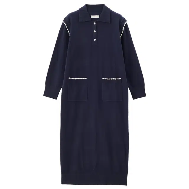 佐丹奴 拼接勾边毛织翻领长袖连衣裙 女款 月夜蓝