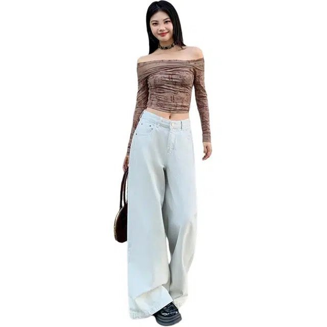 玫丝朵 美式复古纯色百搭宽松直筒垂感牛仔裤 女款 渣渣灰