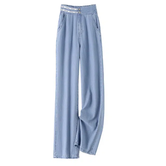 潞优野 直筒休闲透气修身直筒裤牛仔裤 女款 蓝色