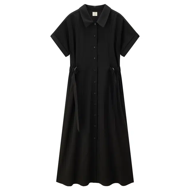 佐丹奴 腰带收腰梭织衬衫舒适短袖连衣裙 女款