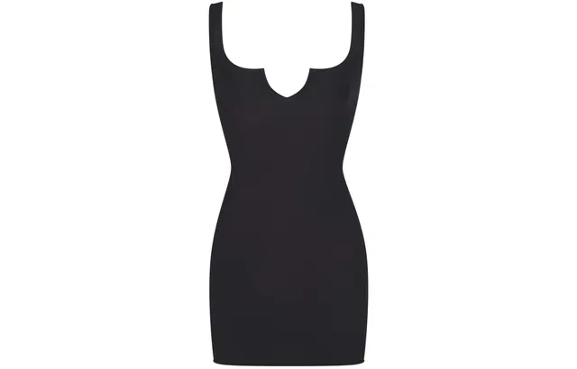 SKIMS SS24 RAW EDGE SLIT FRONT MINI DRESS ONYX