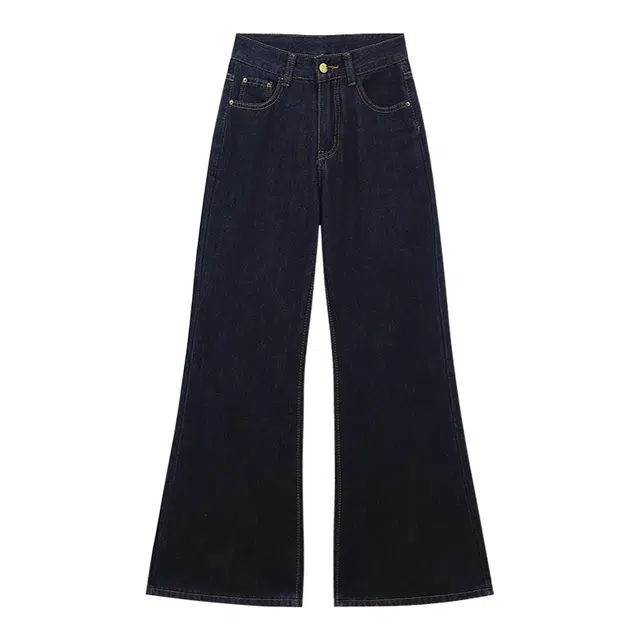 木清清 小个子美式复古高腰宽松阔腿拖地长裤牛仔裤 女款 深蓝色