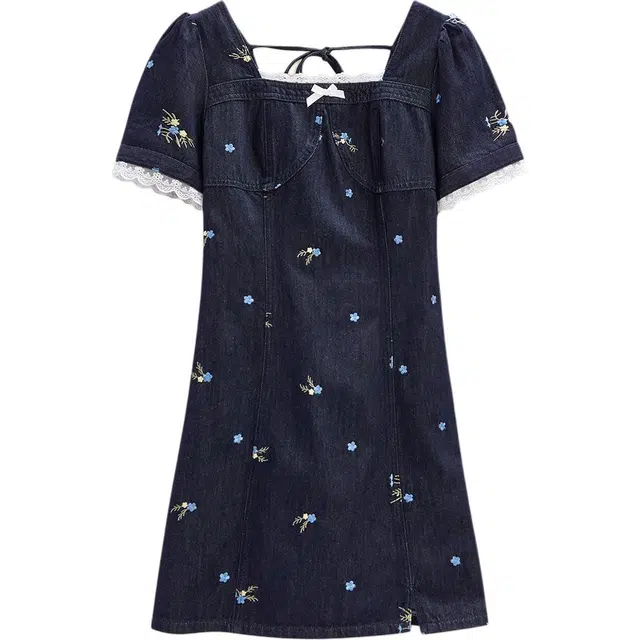 爱依服 夏法式方口领收腰中款短袖连衣裙 女款