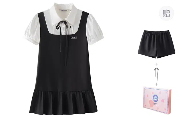 东鲸岁时记 纯色适中修身短袖连衣裙 女款 黑色