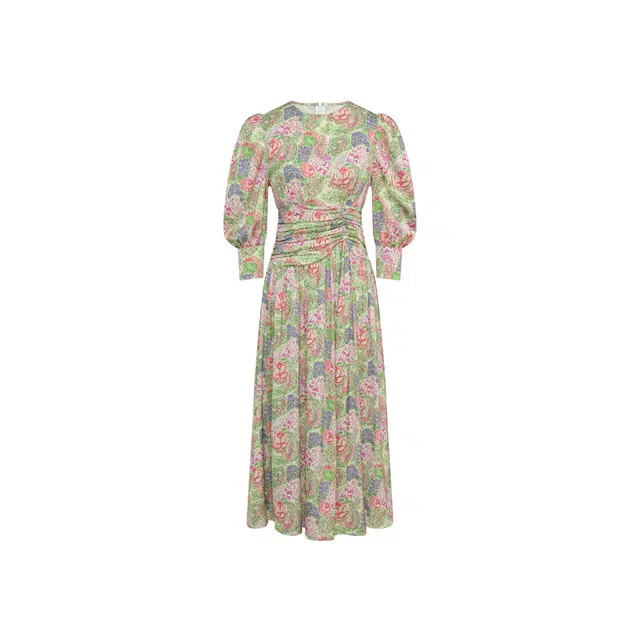 美洋 花市 莫奈油画玫瑰碎花圆领长袖连衣裙 女款 绿色