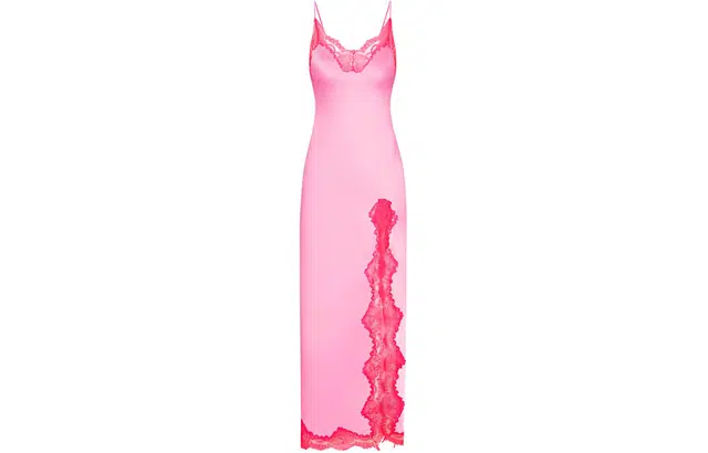 SKIMS Woven Shine Lace Long Dress Neon Orchid
