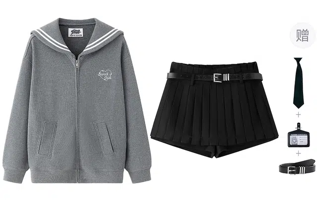 东鲸岁时记 学院风海军领休闲长袖外套基础款条纹分割松弛感字母刺绣简约纯色伯克百褶裙裤卫衣套装 女款