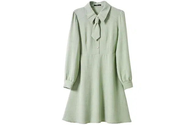 【dme】 纯色单排扣休闲长袖连衣裙 绿色