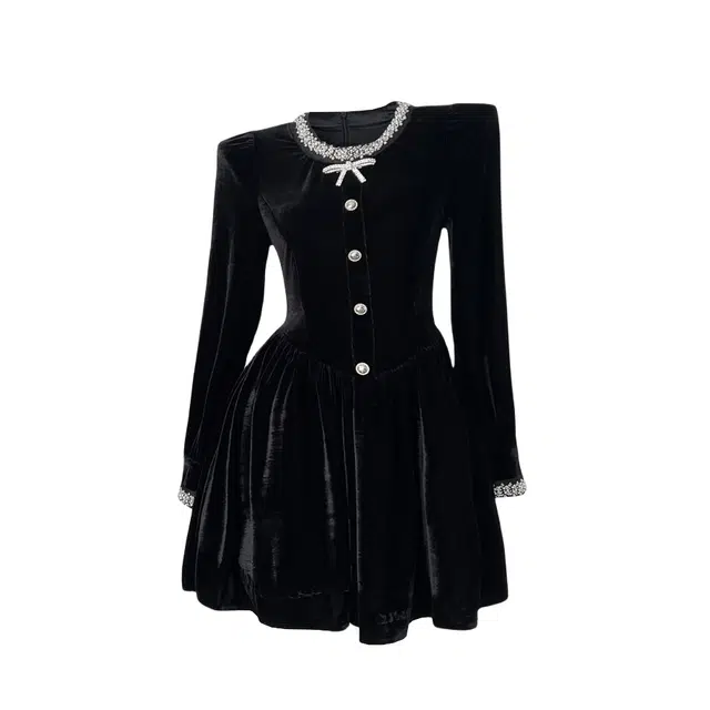 涂诗菲 千金风高级感钉钻丝绒长袖连衣裙 女款 黑色