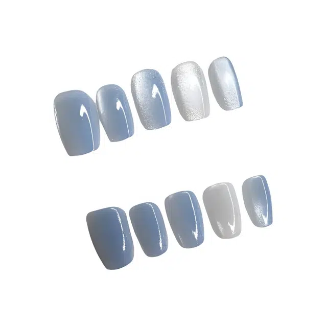 计轩 天蓝猫眼  穿戴甲 中梯蓝色渐变 亮片