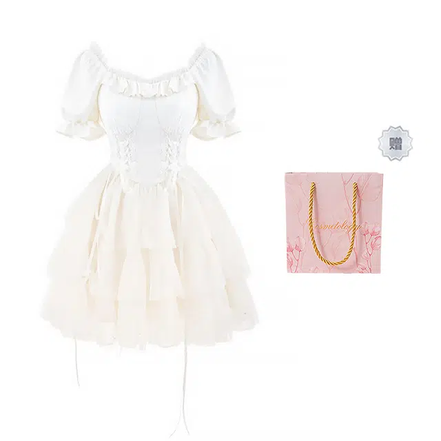 棉购 燕尾大蝴蝶结公主裙提花法式仙女蓬蓬裙生日出游海边出片短袖连衣裙 女款 纯色（拖尾可拆卸）