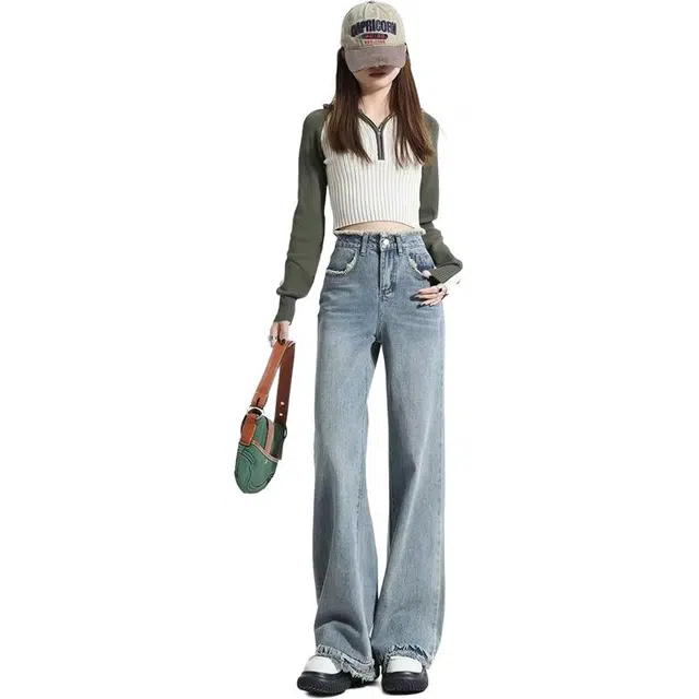 欧迪芬 休闲百搭简约牛仔裤 女款 复古蓝