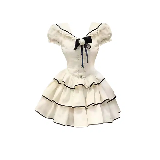 木清清 纯欲甜美清新学院风夏季收腰蓬蓬公主裙泡泡袖短袖连衣裙 女款