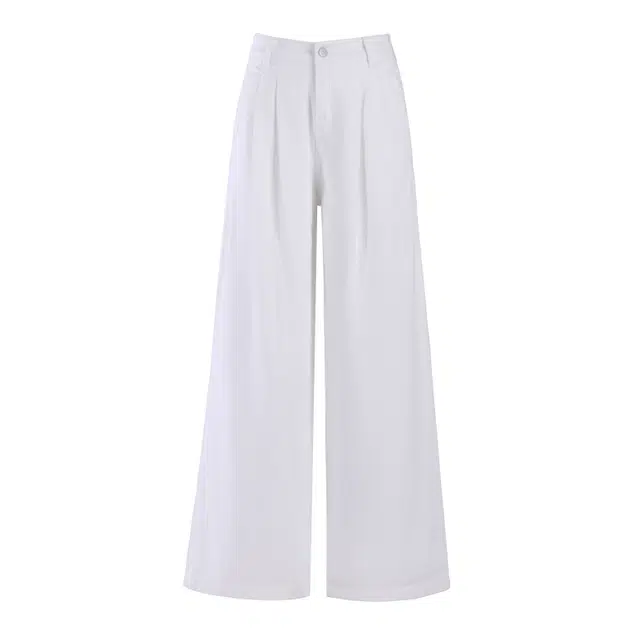 玫丝朵 复古高腰纯色阔腿牛仔裤 女款 白色