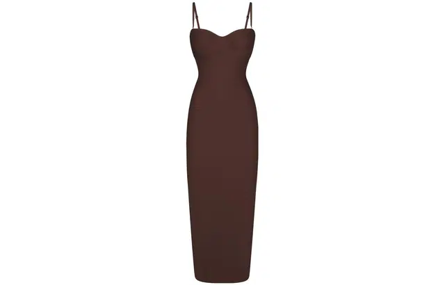 SKIMS BODY UNDERWIRE LONG DRESS COCOA