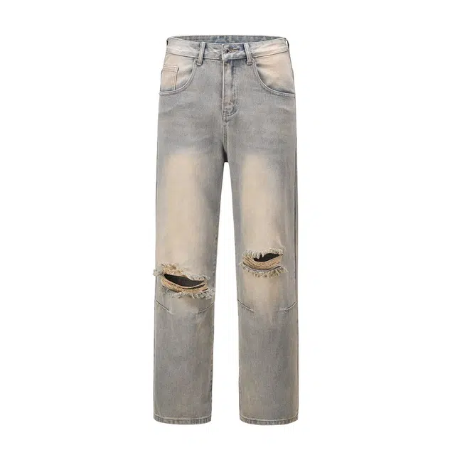 哒头下雨不愁 高街水洗复古牛仔裤 女款 浅蓝色