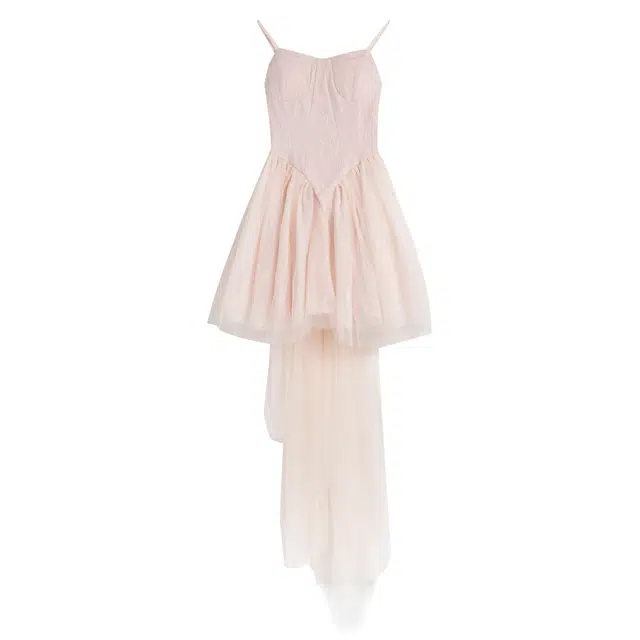 九条喵 公主蓬蓬抹胸裙蝴蝶结仙女小晚礼服裙吊带连衣裙 女款 粉红色