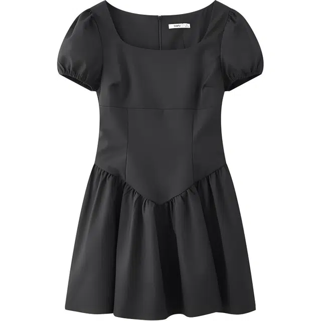 三福 方领泡泡袖收腰辣妹短裙短袖连衣裙 女款 黑色