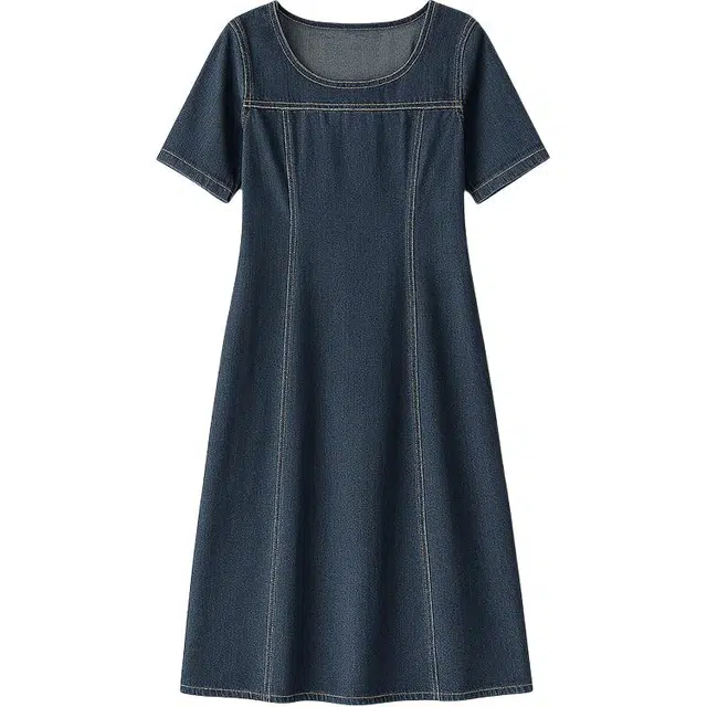 潞优野 优雅气质高腰显瘦复古直筒短袖连衣裙 女款
