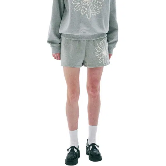 MARDI MERCREDI SS25 SWEAT SHORTS FLOWER_GREY IVORY