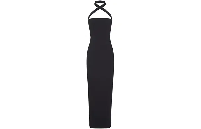 SKIMS FITS EVERYBODY WRAP LONG SLIP DRESS ONYX