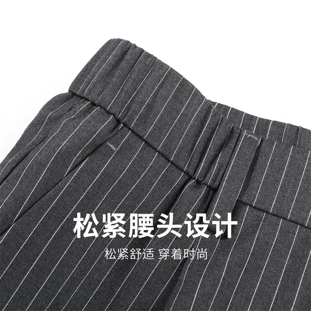 与狼共舞 竖条纹通勤时尚百搭刺绣柔软松紧腰弹力五分休闲短裤 男款 深灰色