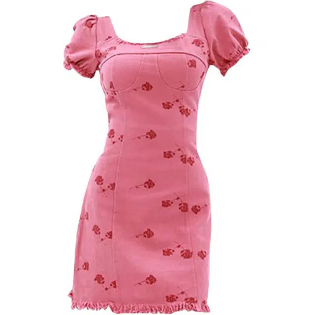 哒头下雨不愁 休闲简约通勤短袖连衣裙 女款 粉色