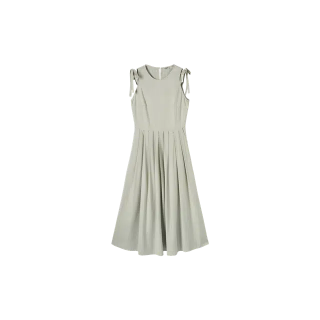 对白 浪漫百褶背心连衣裙女年夏季设计感系带显瘦无袖长裙