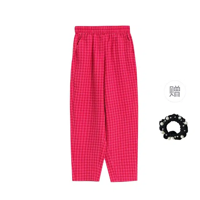 雾闪闪 格子合身直筒休闲裤 女款