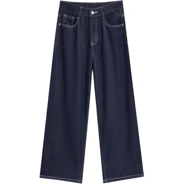 爱依服 高腰宽松阔腿牛仔裤 女款 牛仔深蓝