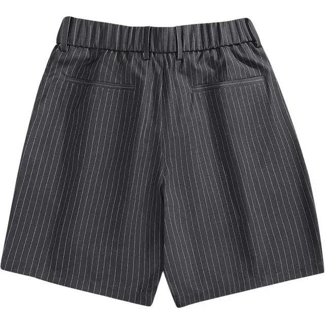 与狼共舞 竖条纹通勤时尚百搭刺绣柔软松紧腰弹力五分休闲短裤 男款 深灰色