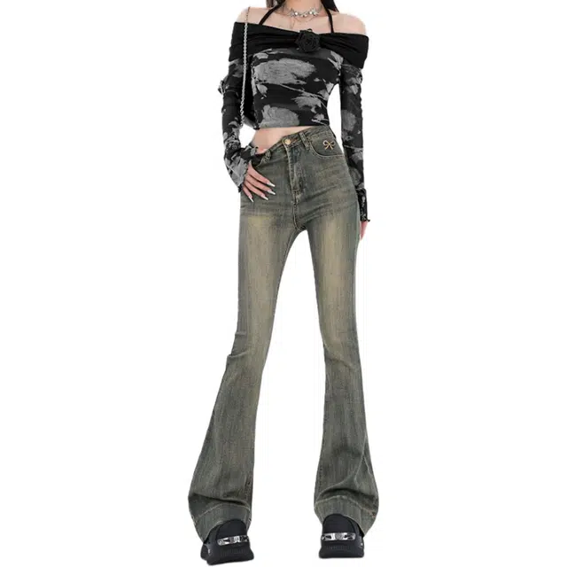 惟熙 微喇修身高腰牛仔裤 女款 复古蓝