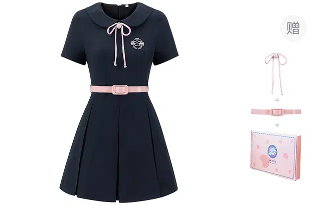 东鲸岁时记 学院风通勤日常短袖连衣裙 女款 礼盒装 礼盒装 藏青色连衣裙 买赠皮带+领绳