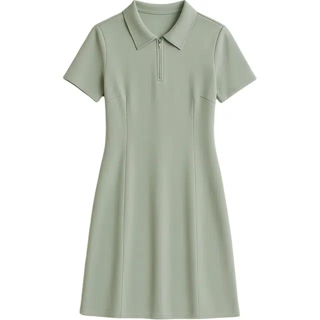 潞优野 休闲简约长裙女立体插肩袖设计显瘦短袖连衣裙 女款 浅绿色